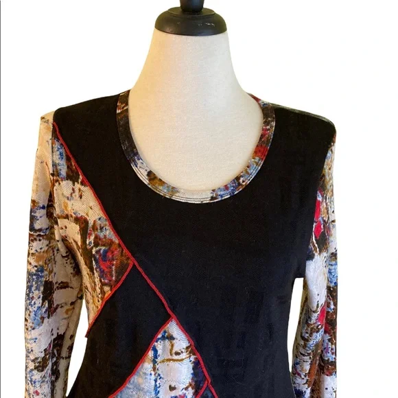 Paris, multicolored tunic, short dress, patchwork, uneven hem, stretchy, L - Picture 10 of 11